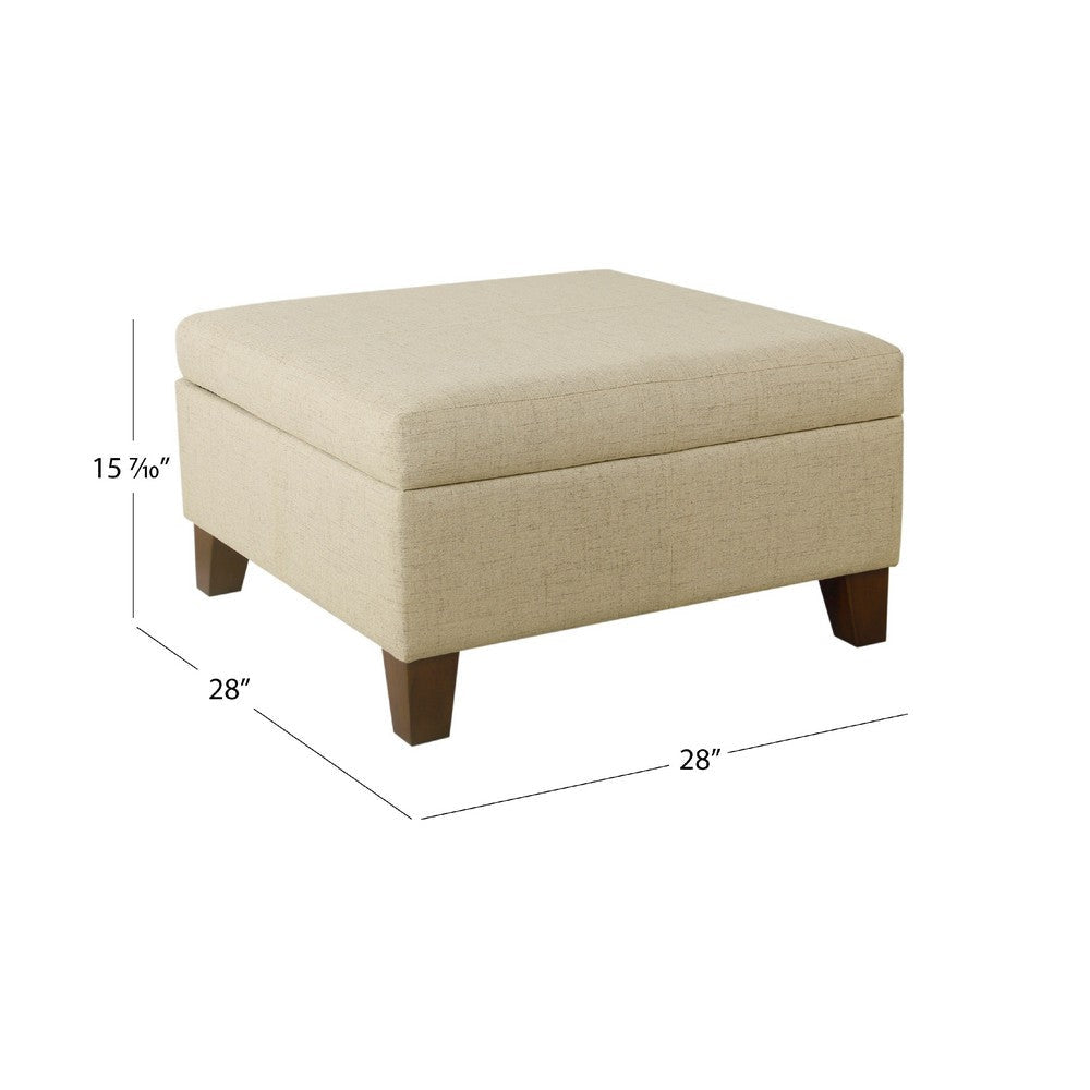 Leo Square Storage Ottoman with Plush Tan Brown Woven Fabric | 28’’