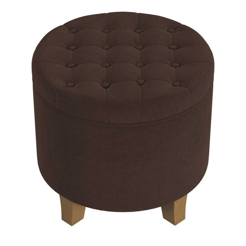 Wes Round Storage Ottoman | Chocolate Brown Velvet | Hardwood | 19"