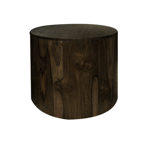 Eray Side End Table | Modern Drum Shape Black Mango Teak Wood | 24"