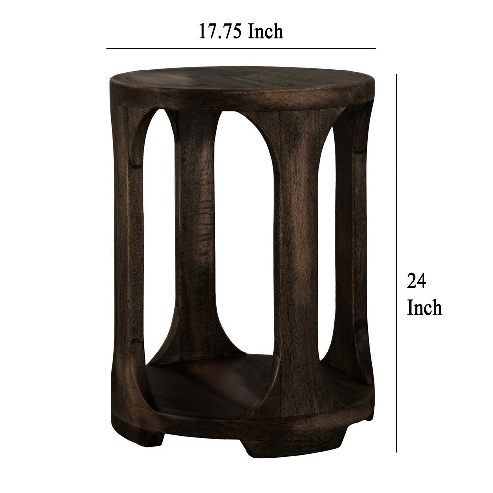 Eray Chairside Table with Shelf | Round Open Frame | Black Teak 18’’ BM334250