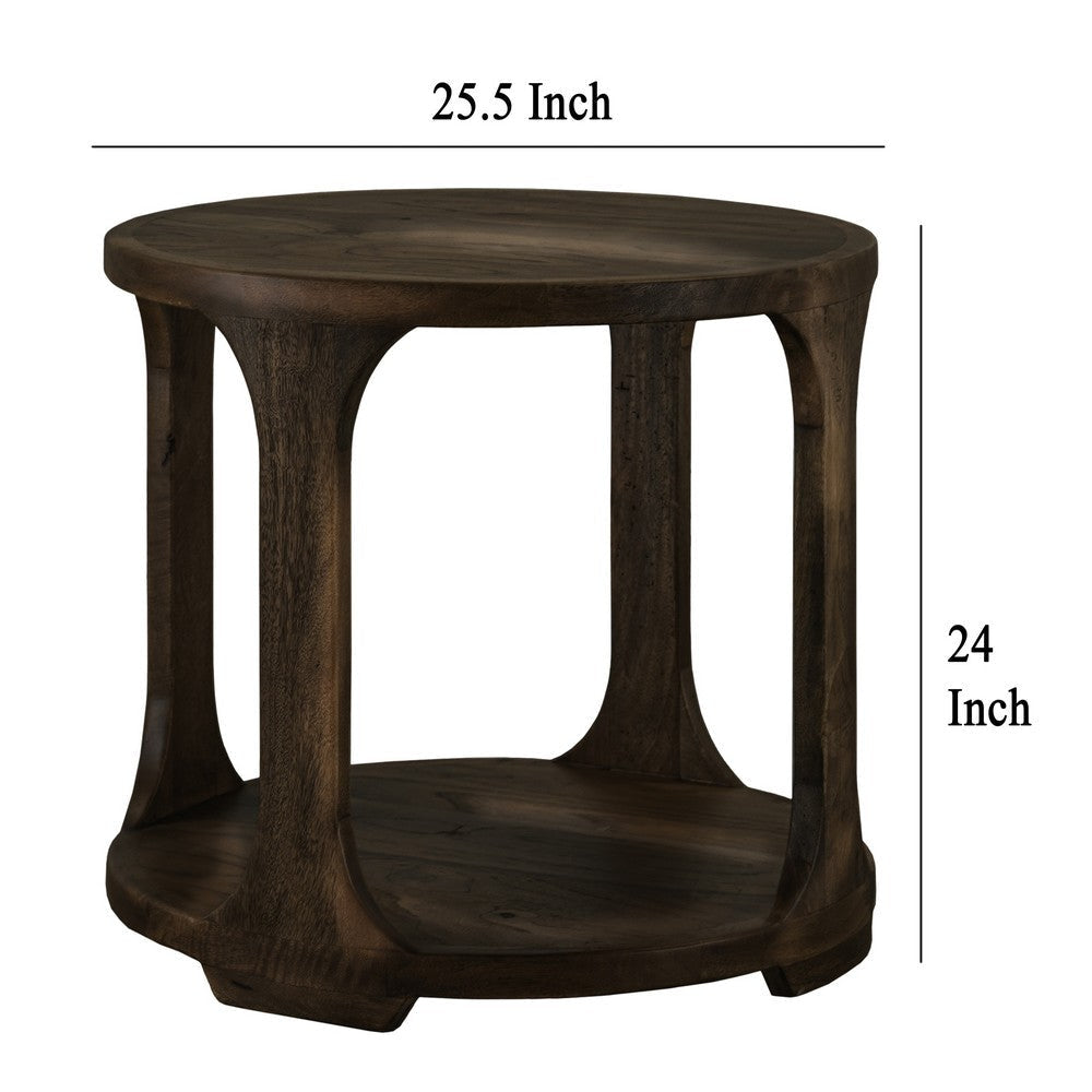 Eray Side End Table | 1 Shelf | Round Open Frame | Black Teak 26’’ BM334251