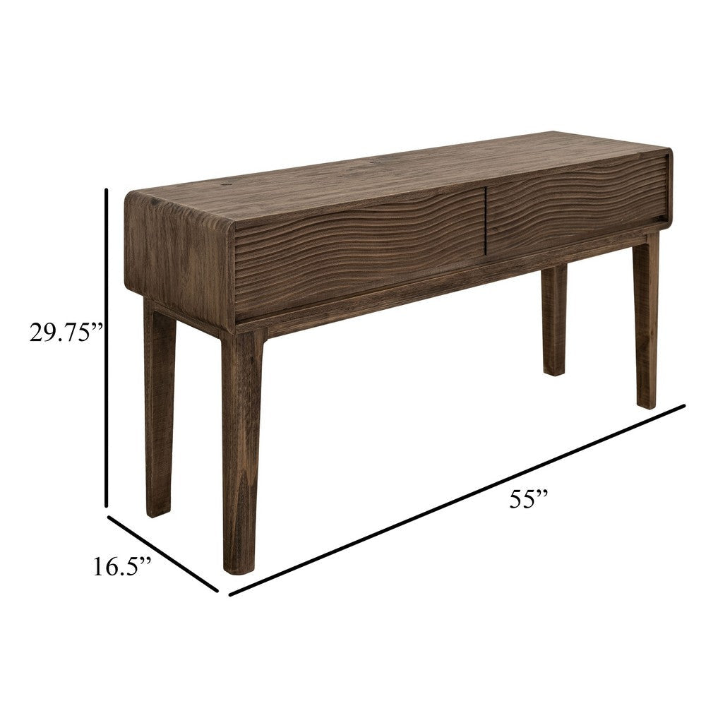 Oly Sofa Console Table | 2 Drawer | Natural Brown Melina Wood | 55’’ BM334262