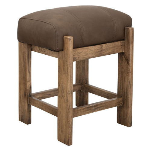 Eray Counter Stool | Almond Barrel Brown | Rustic Dark Faux Leather