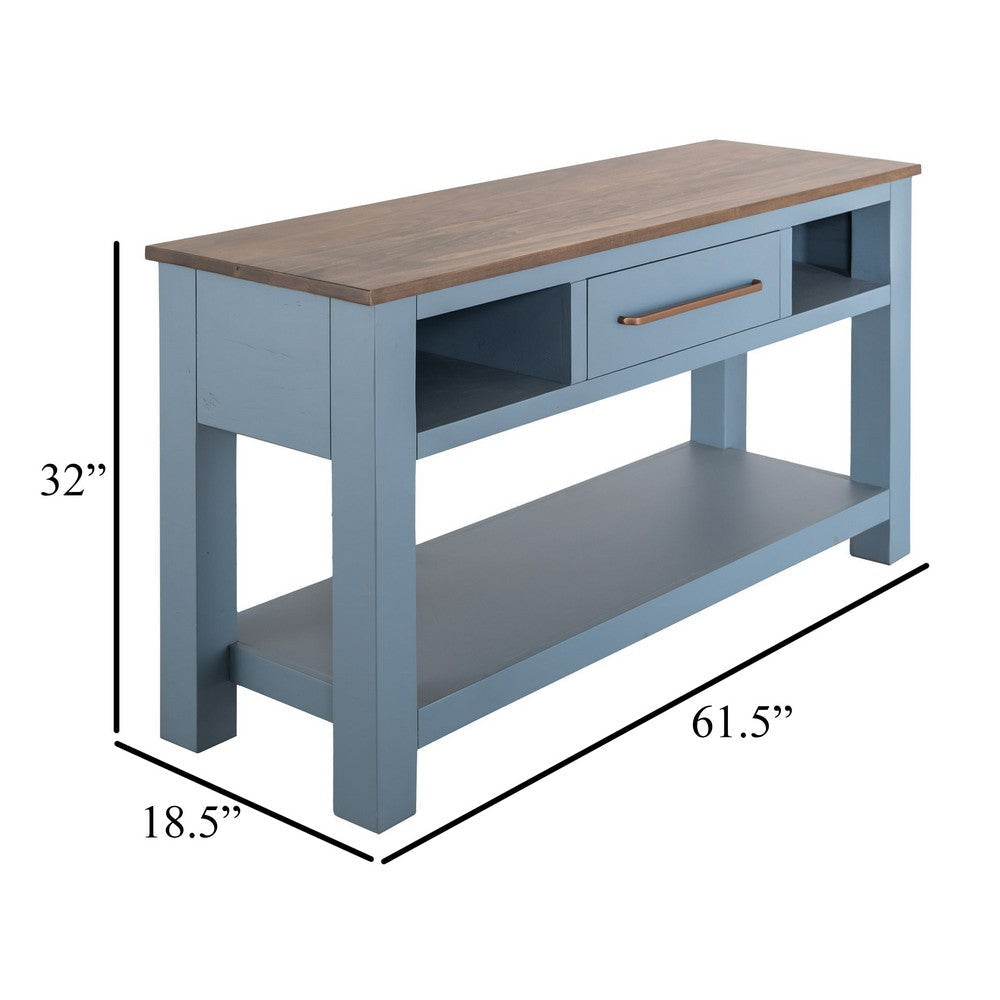 Irra Sofa Console Table | 3 Shelves | Slate Blue | Brown Wood | 62’’ BM334298