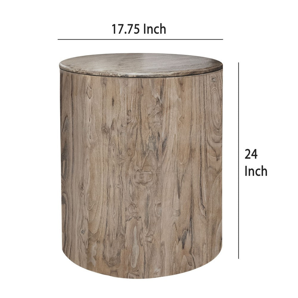 Eray Chairside Table | Drum Shape Light Brown Teak Mango Wood 18’’ BM334309