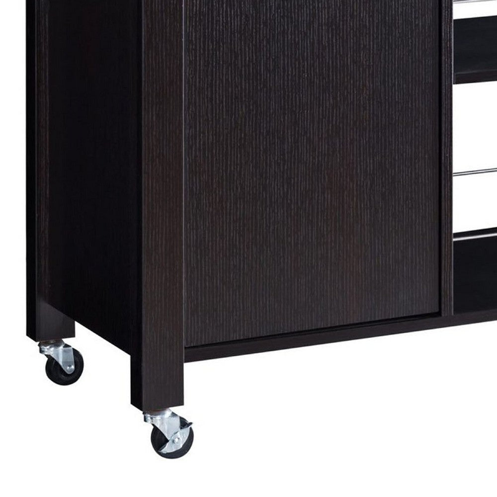 36 Inch Rolling Kitchen Bar Cart Island w Drawers Shelves Brown Wood BM334330