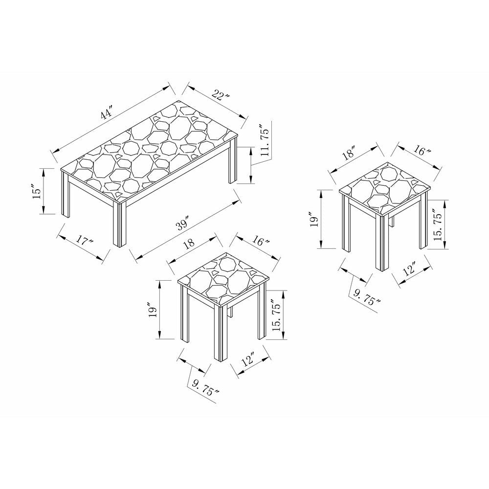 3 Piece Living Room Coffee and End Table Set | Black Wood Rectangular BM334347