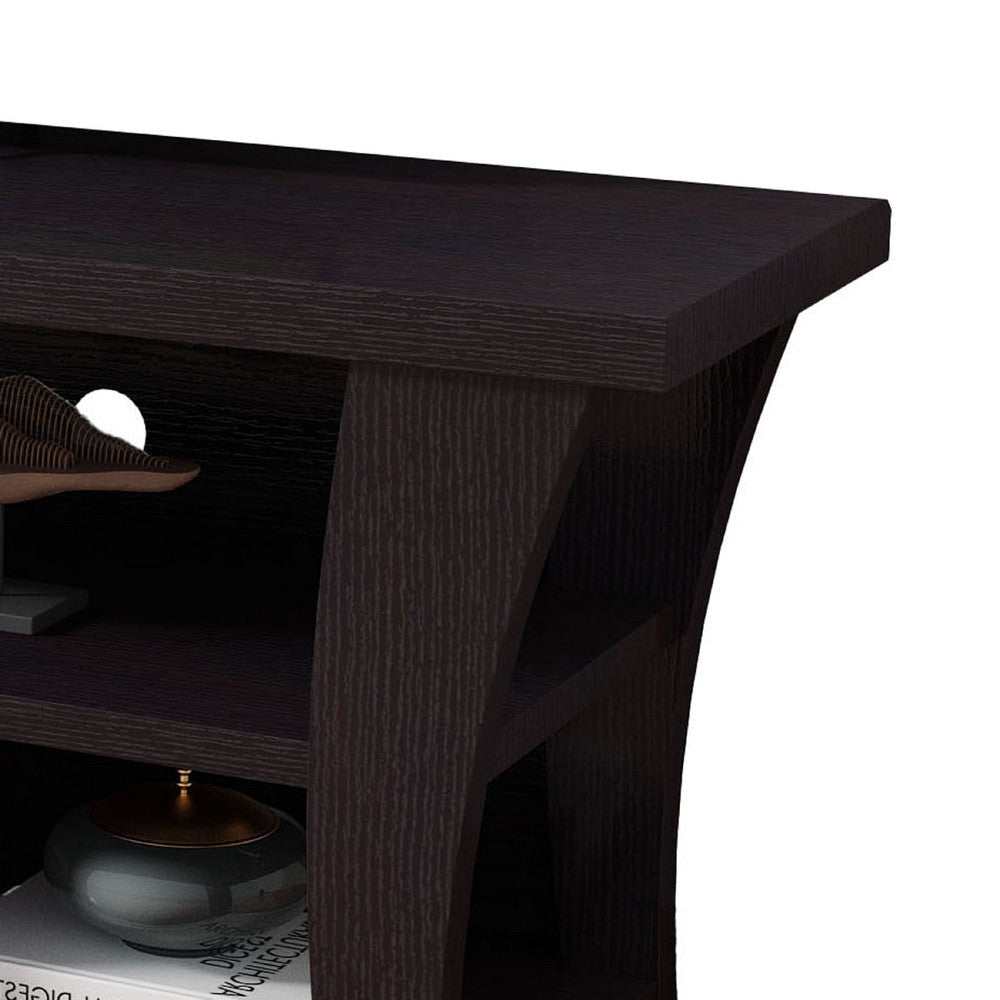 TV Stand Media Cabinet Curved Wood Legs w 4 Shelves 60 Inch Brown BM334348