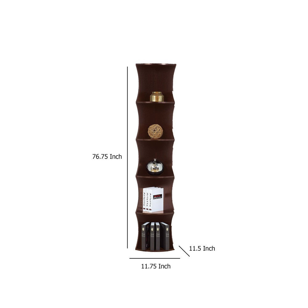Corner Bookcase | 5 Storage Shelves | 77’’ Tall | Red Cocoa Brown BM334352