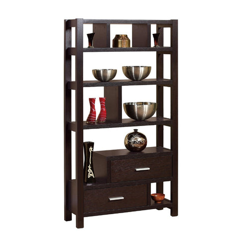 Display Cabinet with 5 Shelves | 2 Drawers | 63" | Red Cocoa Brown