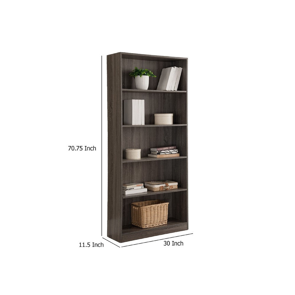 Guvo Bookshelf | 5 Shelves | Raised Platform | 71’’ | Gray Wood