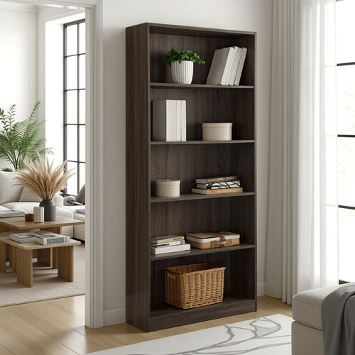 Guvo Bookshelf | 5 Shelves | Raised Platform | 71" | Gray Wood