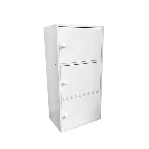 Tora Storage Cabinet, 3 Doors and 3 Shelves, 34 Inch, White Wood
