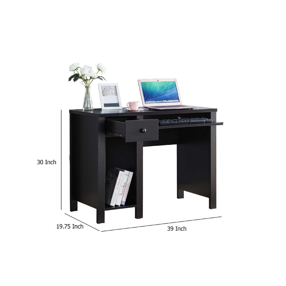 Akol Computer Desk | Keyboard Drawer and Storage | 39’’ | Black