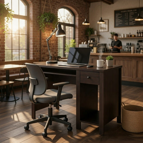 Akol Computer Desk | Keyboard Drawer and Storage | 39" | Black