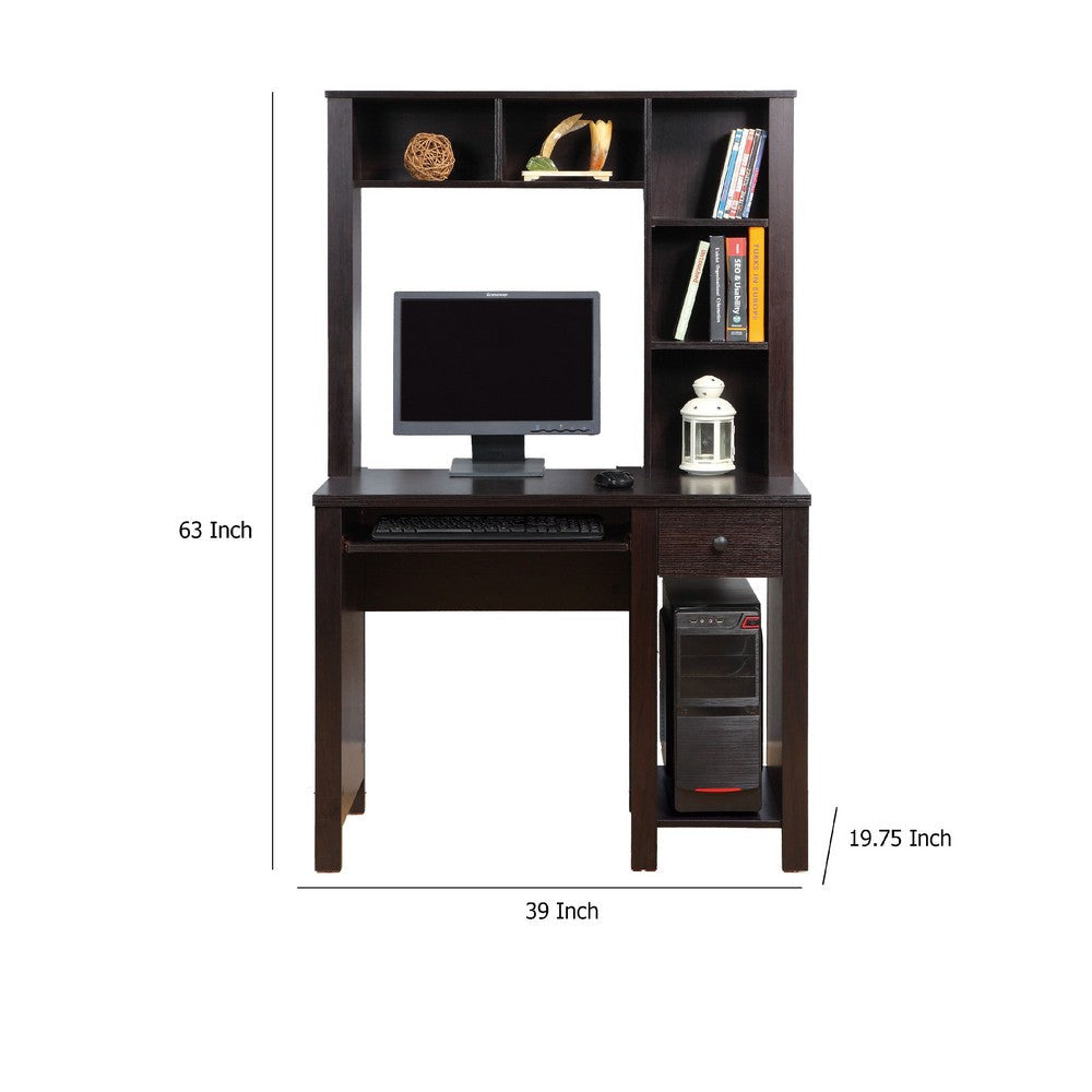 Akol Computer Desk with Hutch | Keyboard Drawer Storage | 63’’ | Black