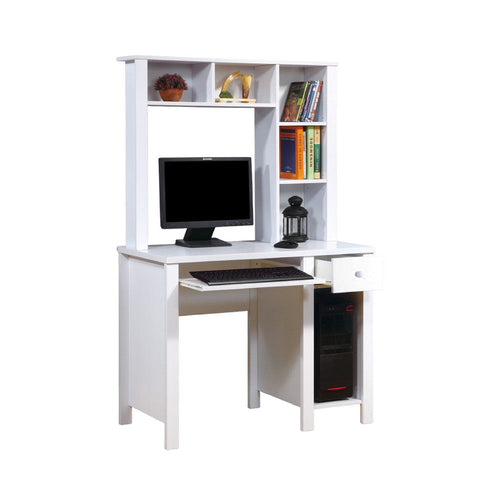 Akol Computer Desk with Hutch | Keyboard Drawer Storage | 63" White
