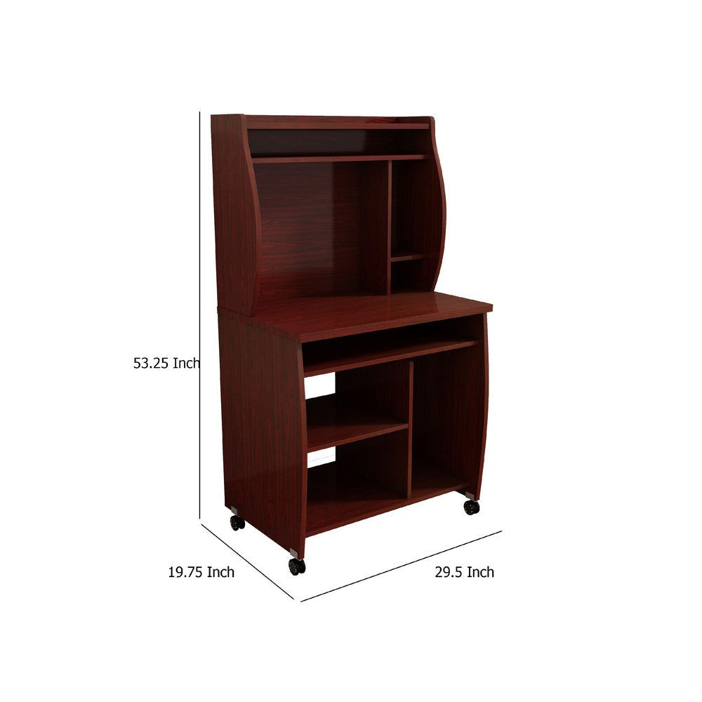 Niro Utility Desk Cart with Hutch | 7 Shelves | 53’’ Mahogany Brown
