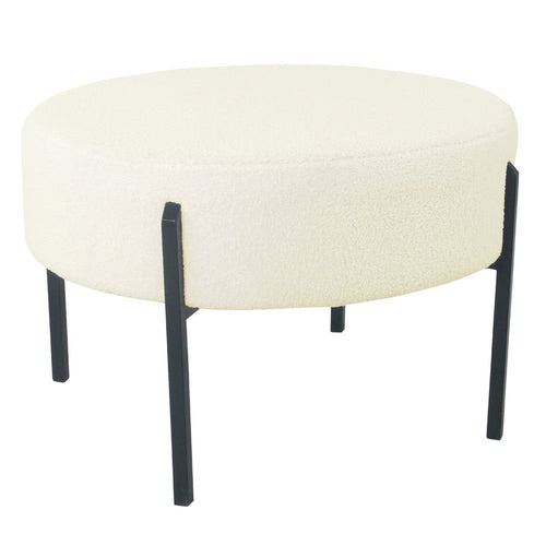 Joe Round Ottoman Footstool | Black Metal | Plush Cream Sherpa 28"