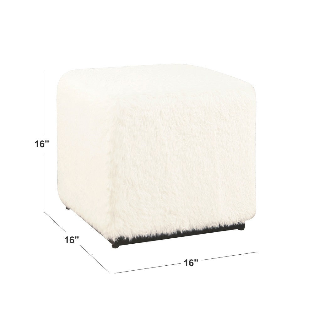 Lev Accent Ottoman | Square Cube SIlhouette with White Faux Fur 16’’ BM334421