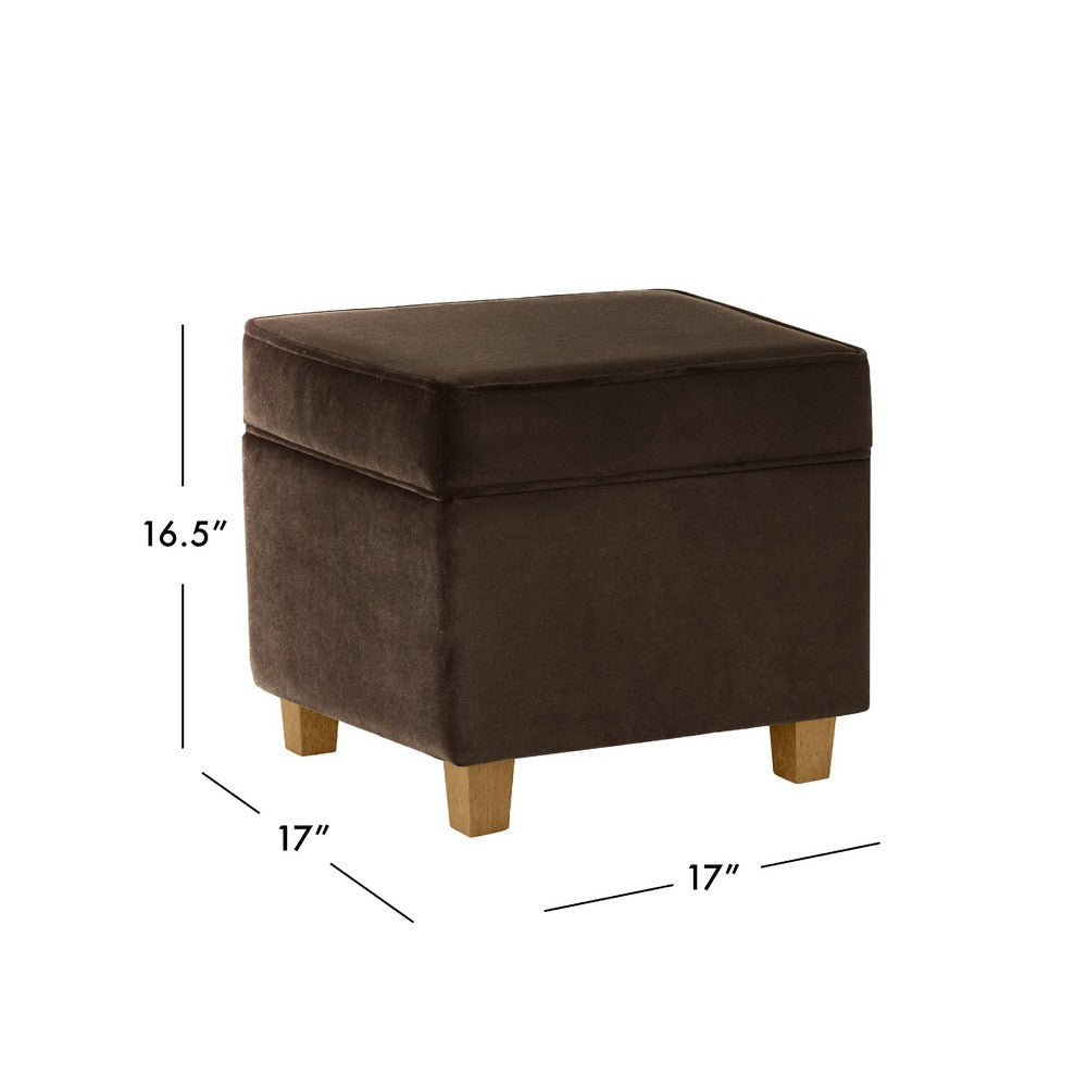 Pyp Square Storage Ottoman | 18’’ Chocolate Brown Velvet | Honey Wood