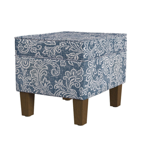 Ishi Accent Storage Ottoman | 22" Classic Denim Blue White Print
