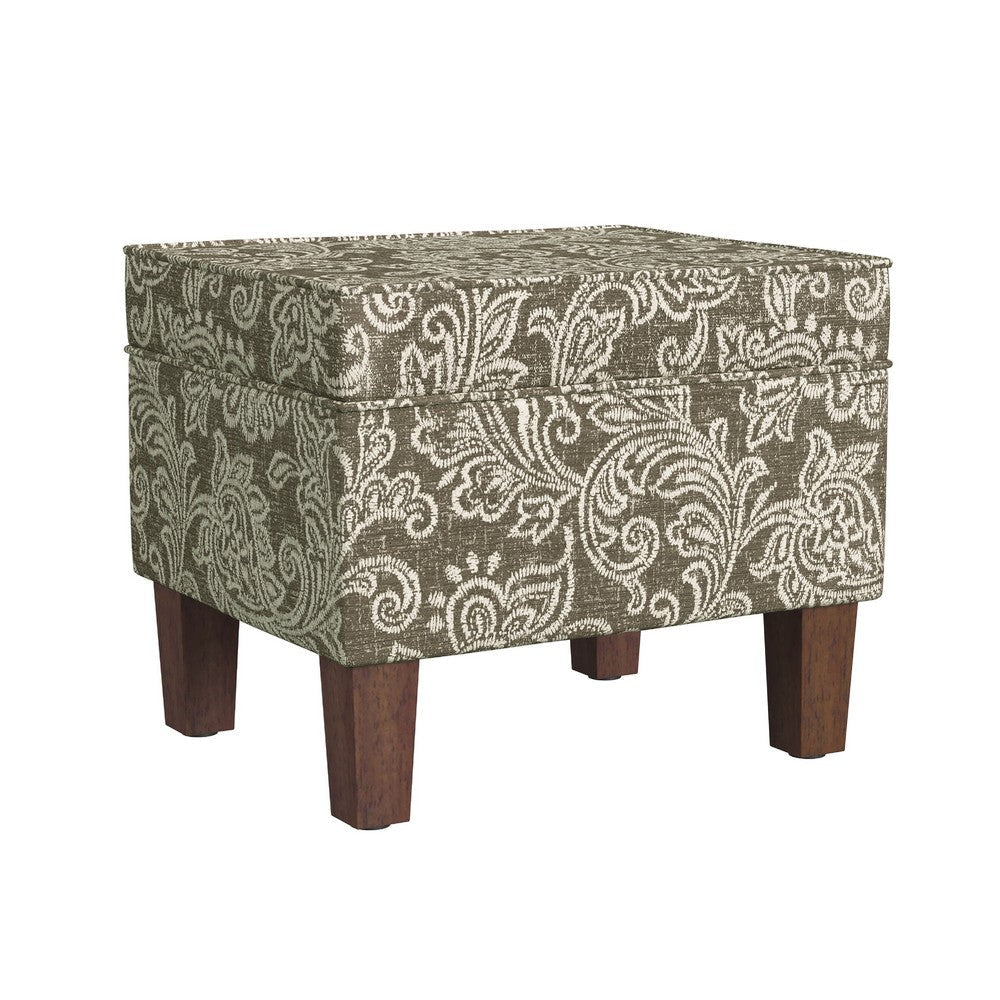 Ishi Accent Storage Ottoman | 22" Brown White Classic Floral Print