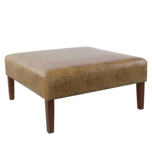 Dan Square Coffee Table Ottoman | Hardwood | Brown Faux Leather 36"