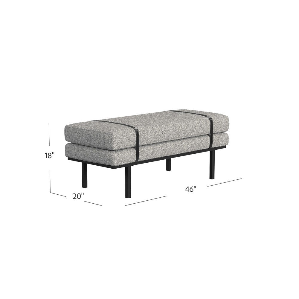 Bench | Black Metal Base | Gray Boucle and Yarn | Faux Leather | 46’’ BM334465