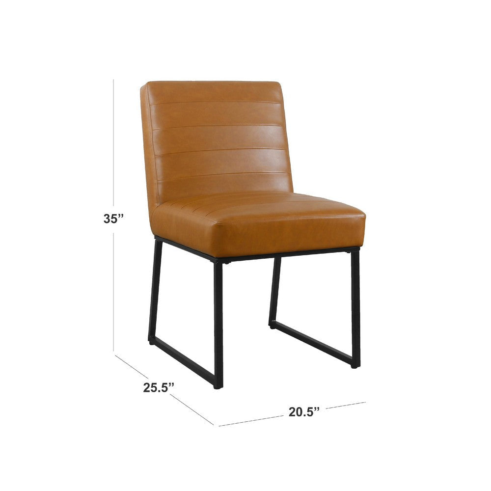 Dining Chair | Black Metal | Caramel Brown Channel Stitch Faux Leather BM334493