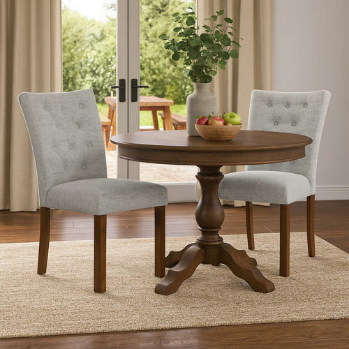 Rei Parsons Dining Chair Set of 2 | Gray Woven Button Tufted Fabric