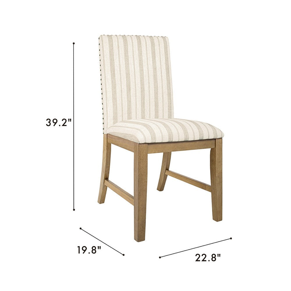 Tim Dining Chair Set of 2 | Wood Apron | Taupe Cream Striped Polyester BM334517