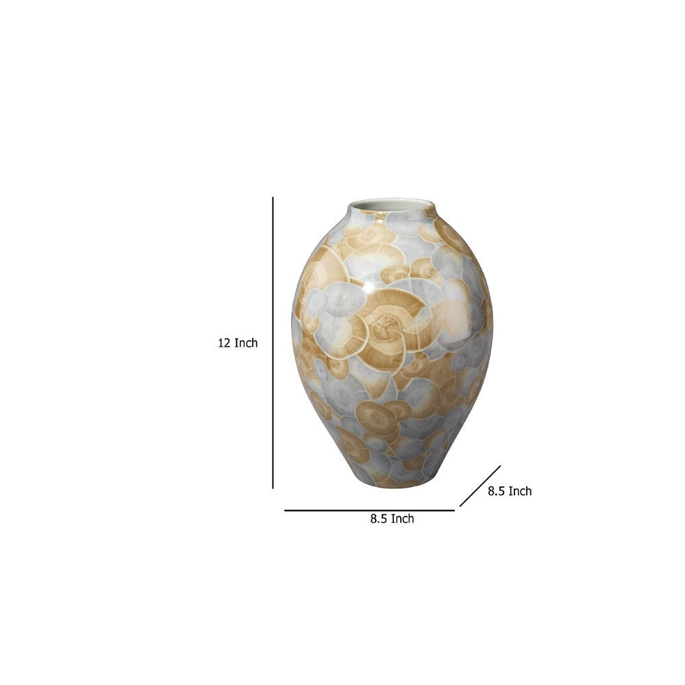 Aery Decorative Vase | Printed Pattern Glossy Blue Ceramic | 12’’