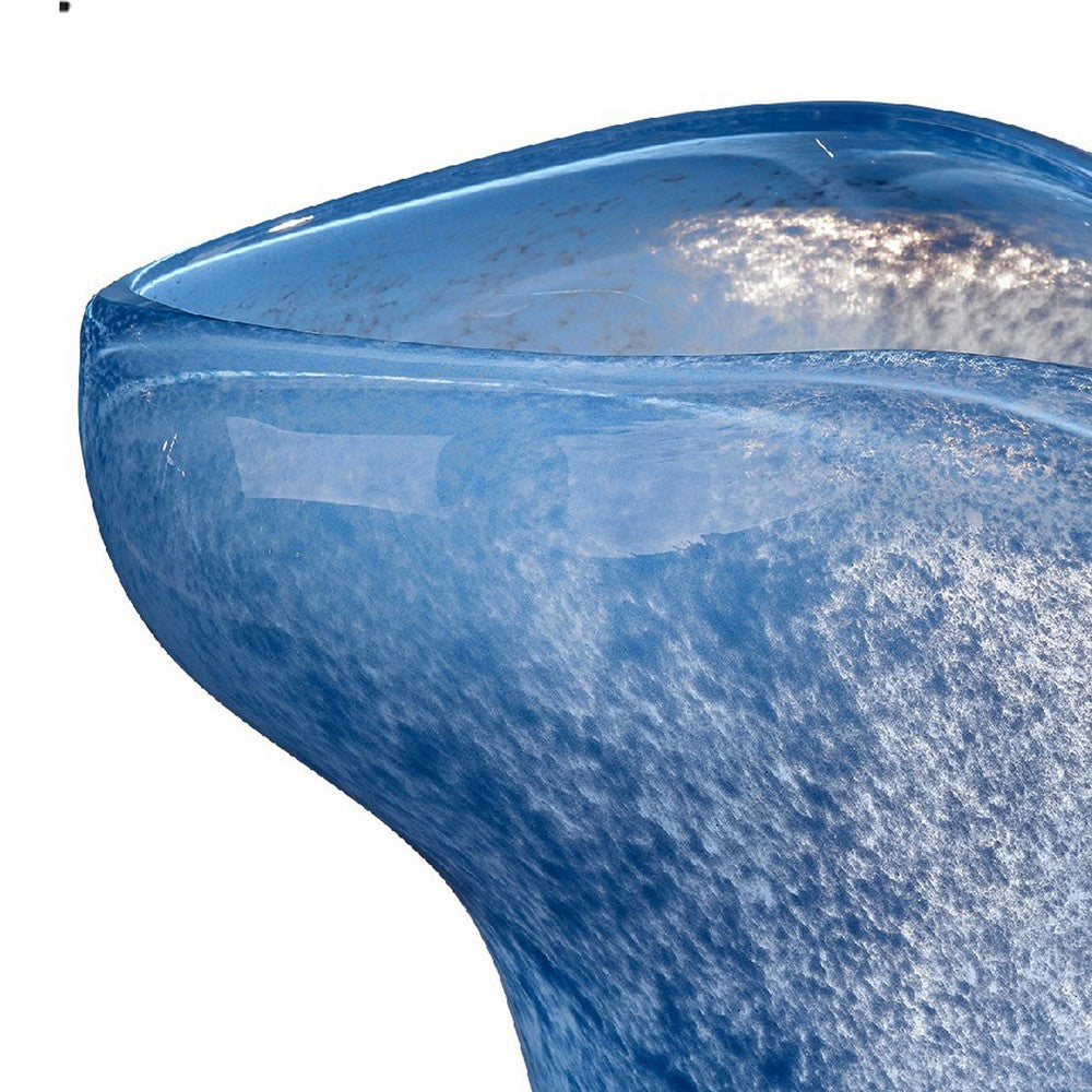 Lesy Decorative Bowl | Freeflow Ruffled Edge | Blue Blown Glass 14"