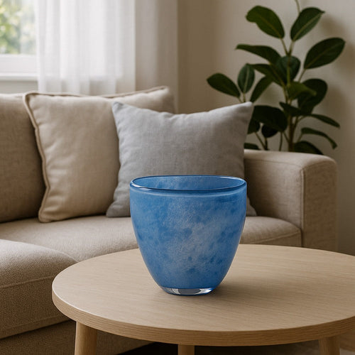 Lesy Decorative Vase | Freeflow Edge | Rich Blue Blown Glass 16"