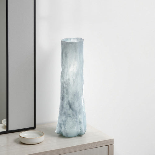 Quia Tall Decorative Vase | Rough Body | Pale Blue Blown Glass 20"