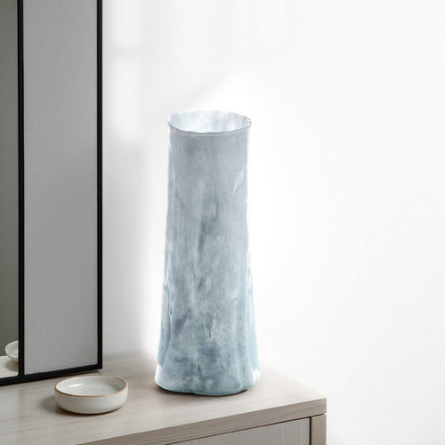 Quia Tall Decorative Vase | Rough Body | Pale Blue Blown Glass 14"