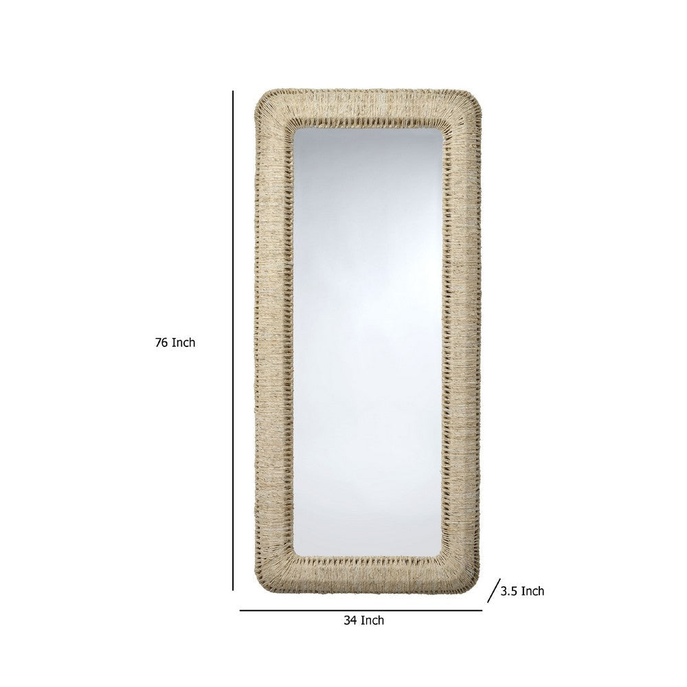 Holo Floor Mirror | 76’’ Tall Frame | Natural Brown Woven Cornhusk BM334547