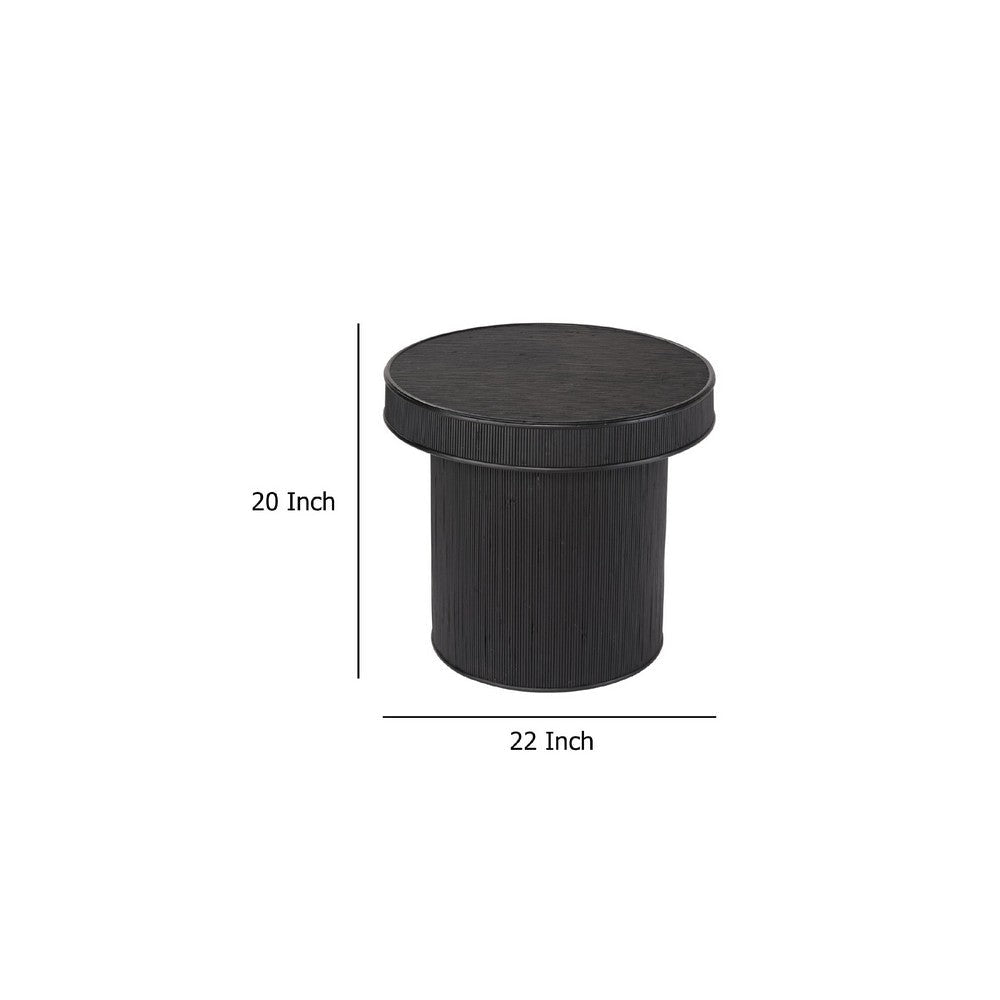 Tyl Side End Table | 22’’ | Round Top | Cylindrical Bamboo Base | Black BM334562