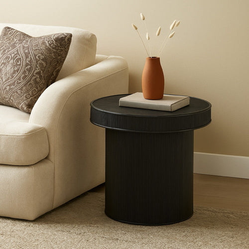 Tyl Side End Table | 22" | Round Top | Cylindrical Bamboo Base | Black