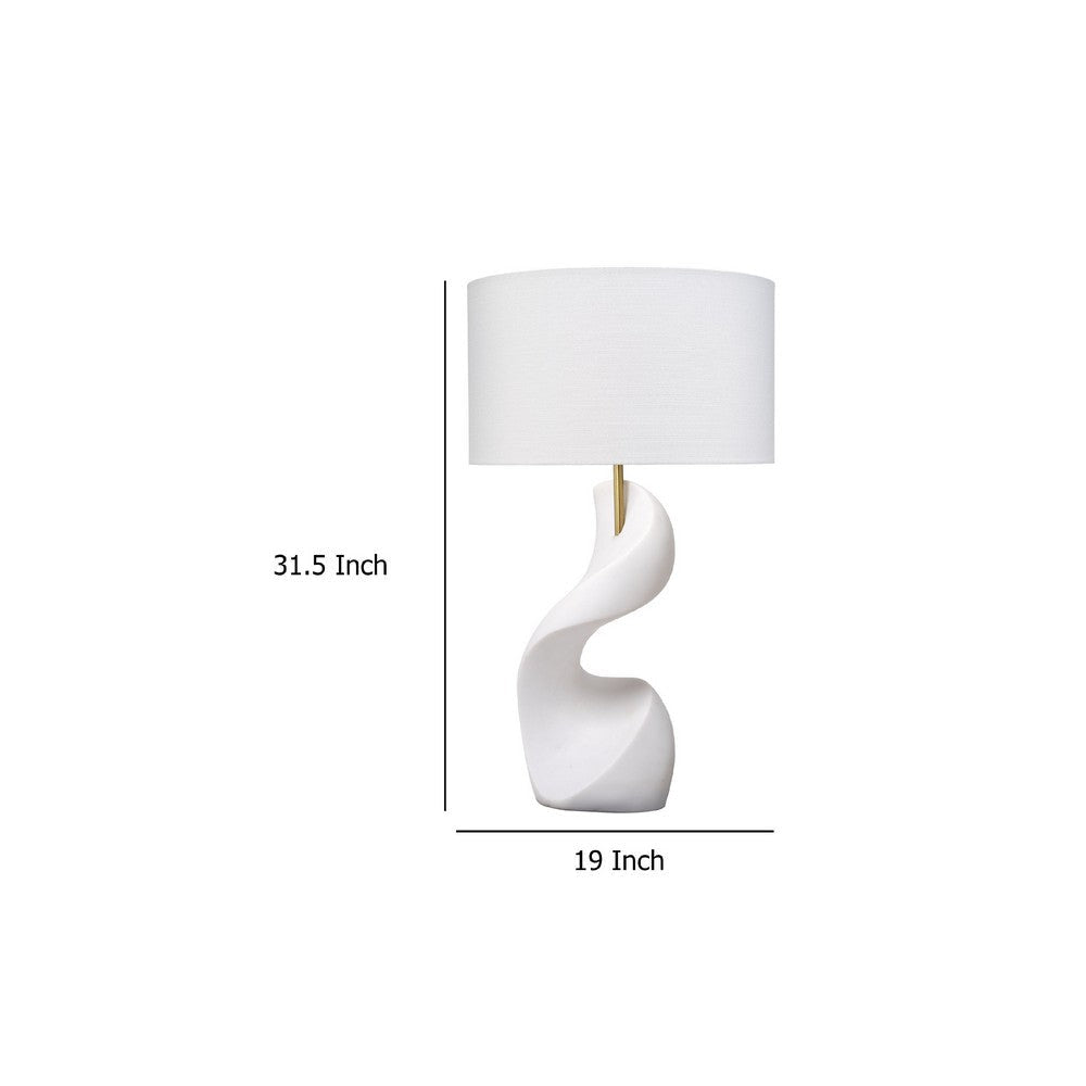 Koz Accent Table Lamp | Linen Shade | White Curved Sculpture 32’’ BM334565