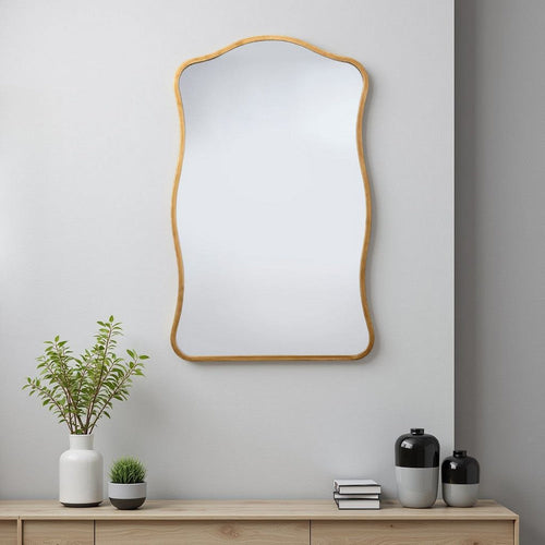 Ari Wall Mirror | 38" | Brass Metal Wavy Frame | Hand Forged Iron