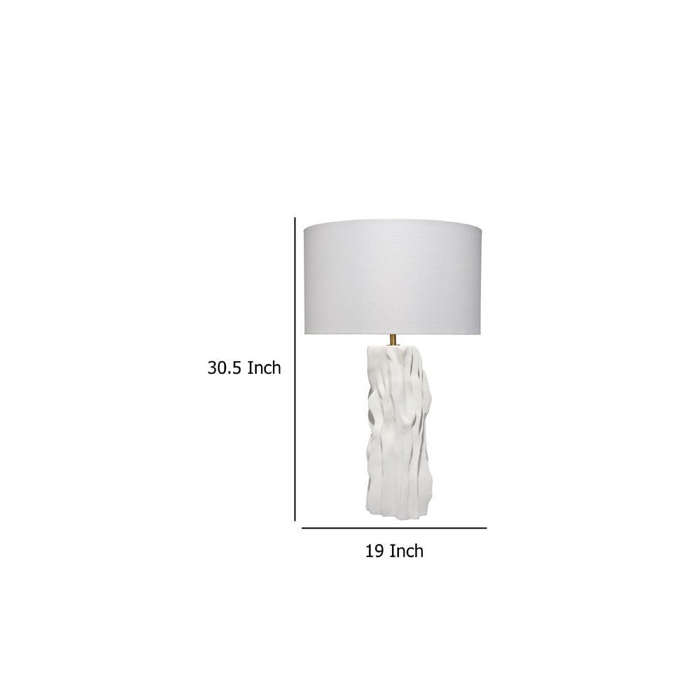 Sery Table Lamp | Linen Shade | Matte White Textured Ceramic 31’’ BM334581