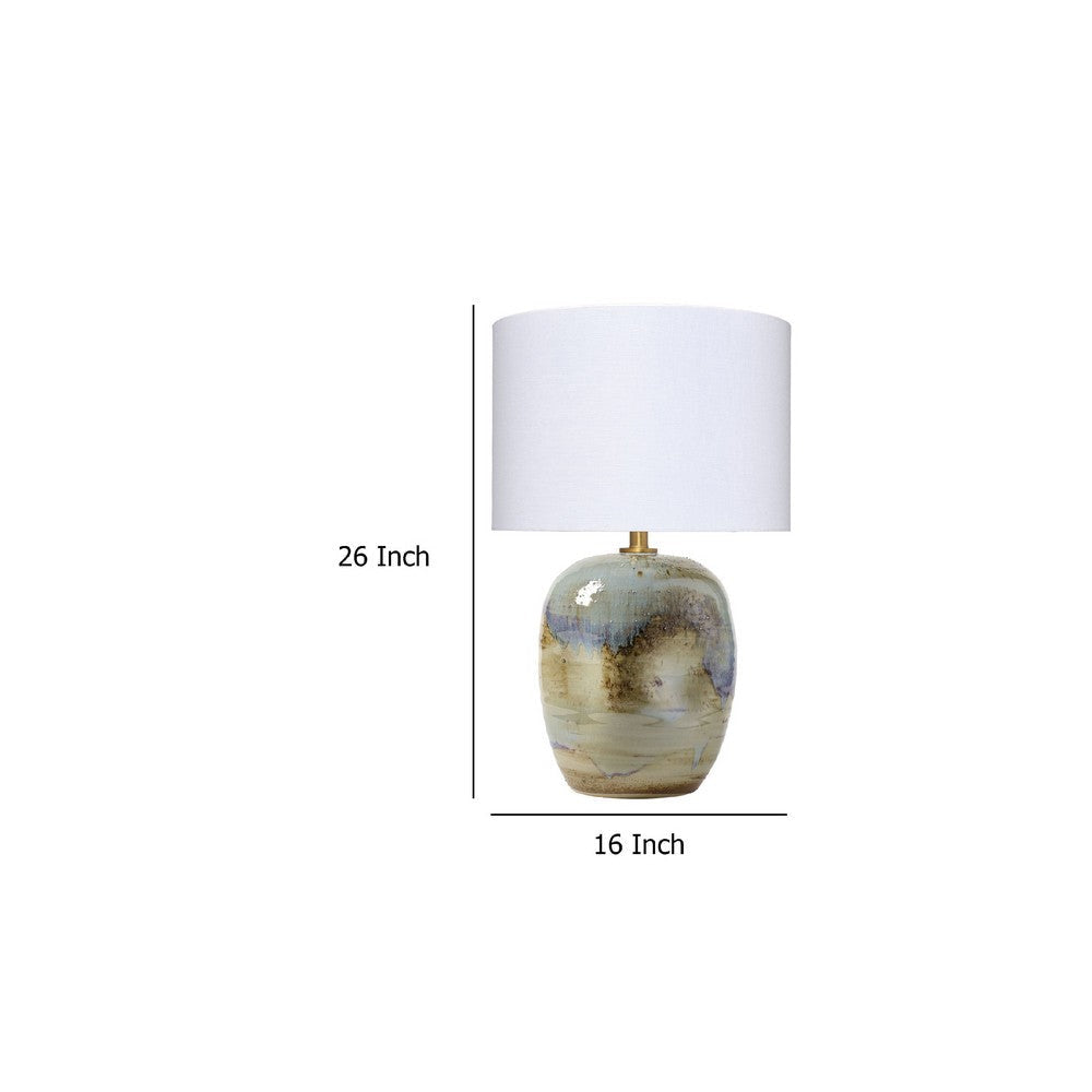 Sivy Accent Table Lamp | Linen | Round Abstract Ceramic Blue 26’’ BM334583