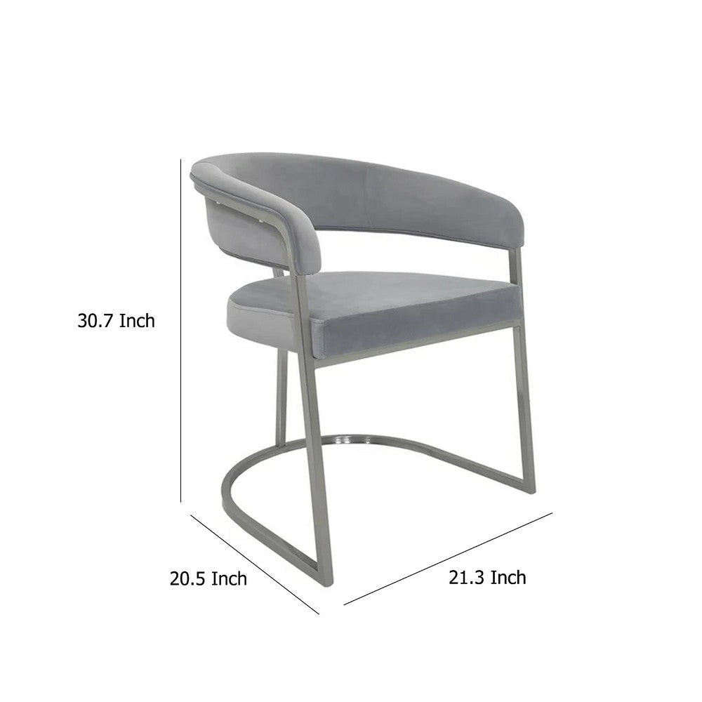 Dining Chair Curved Padded Gray Velvet Backrest Gold Cantilever Base BM334639