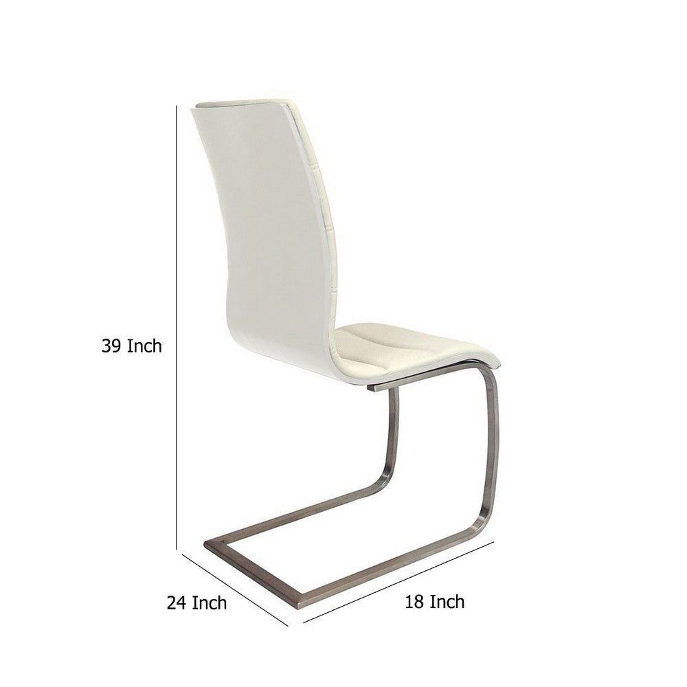 Dining Chair Set of 2 | White Faux Leather | Silver Cantilever Base BM334655