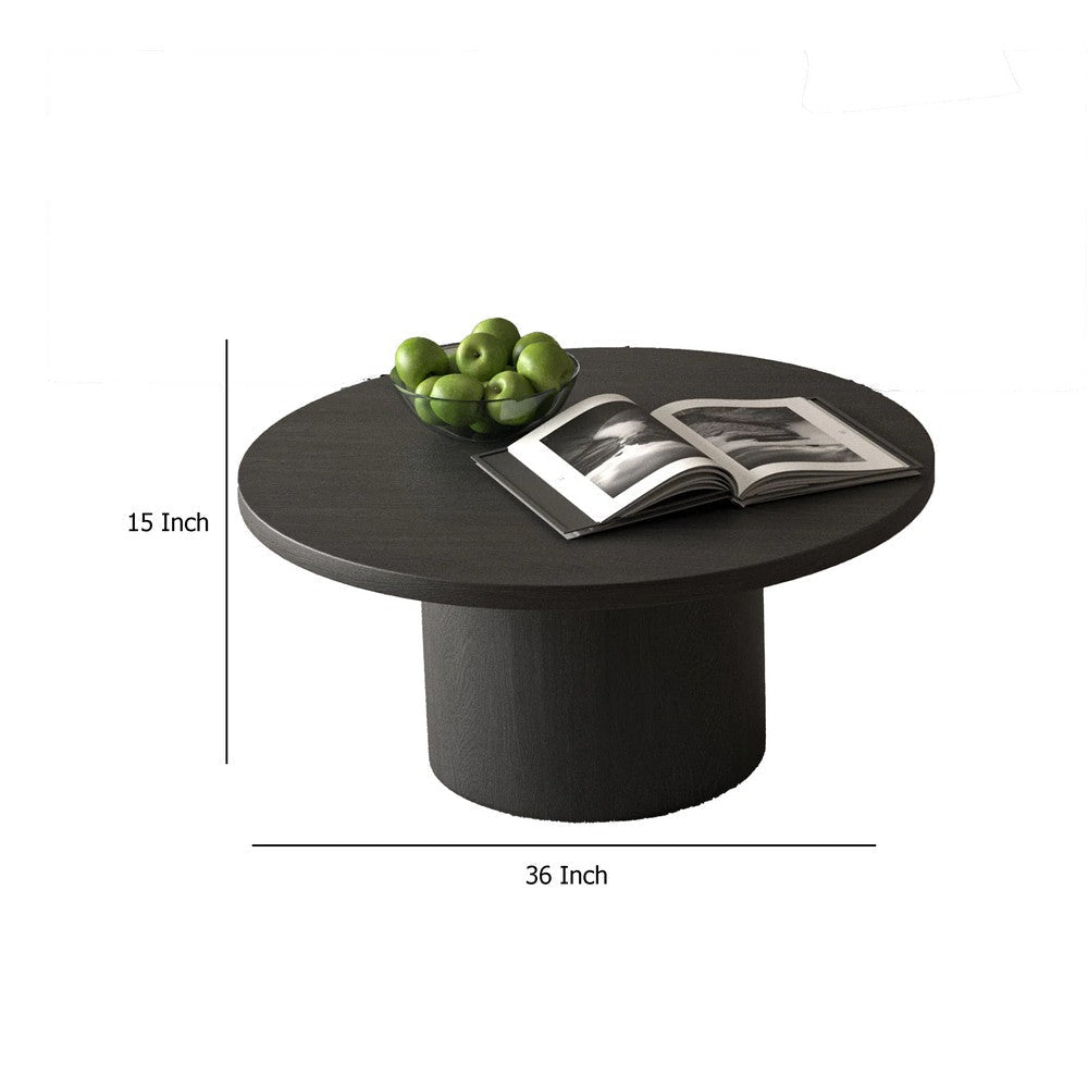 Coffee Table | Platform Base | Matte Black Veneer Finish | 36’’ Round BM334685
