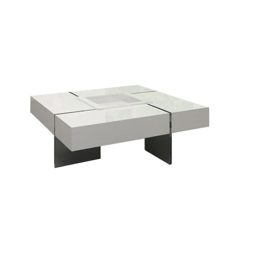Noor Tall Coffee Table | Removable Center Tray | White | 47" Square