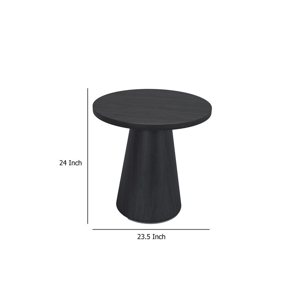 Side End Table | 24’’ Spacious Round Top | Black Veneer Tapered Base BM334692