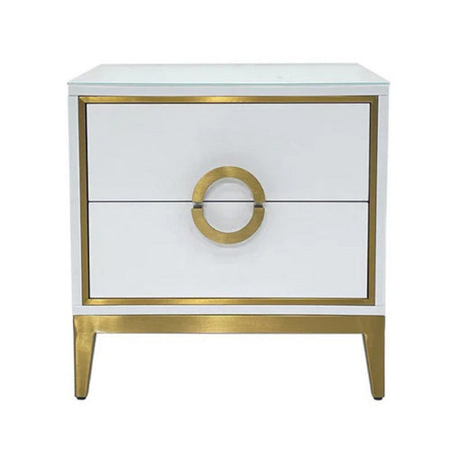 Nightstand | 20" | 2 Drawers with Luxe Gold Metal Handles | White